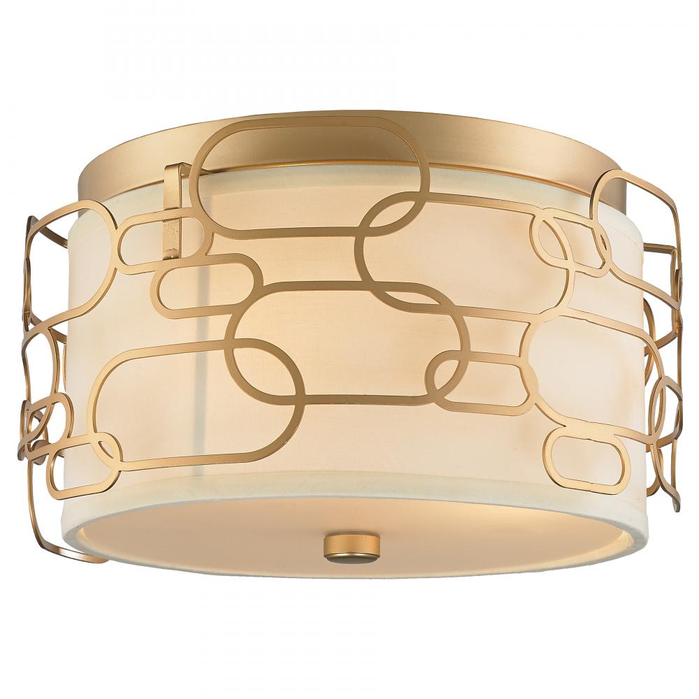 Montauk 3-Light Matte Gold Finish with Ivory Linen Shade Flush Mount 14 in. Dia x 7 in. H Medium