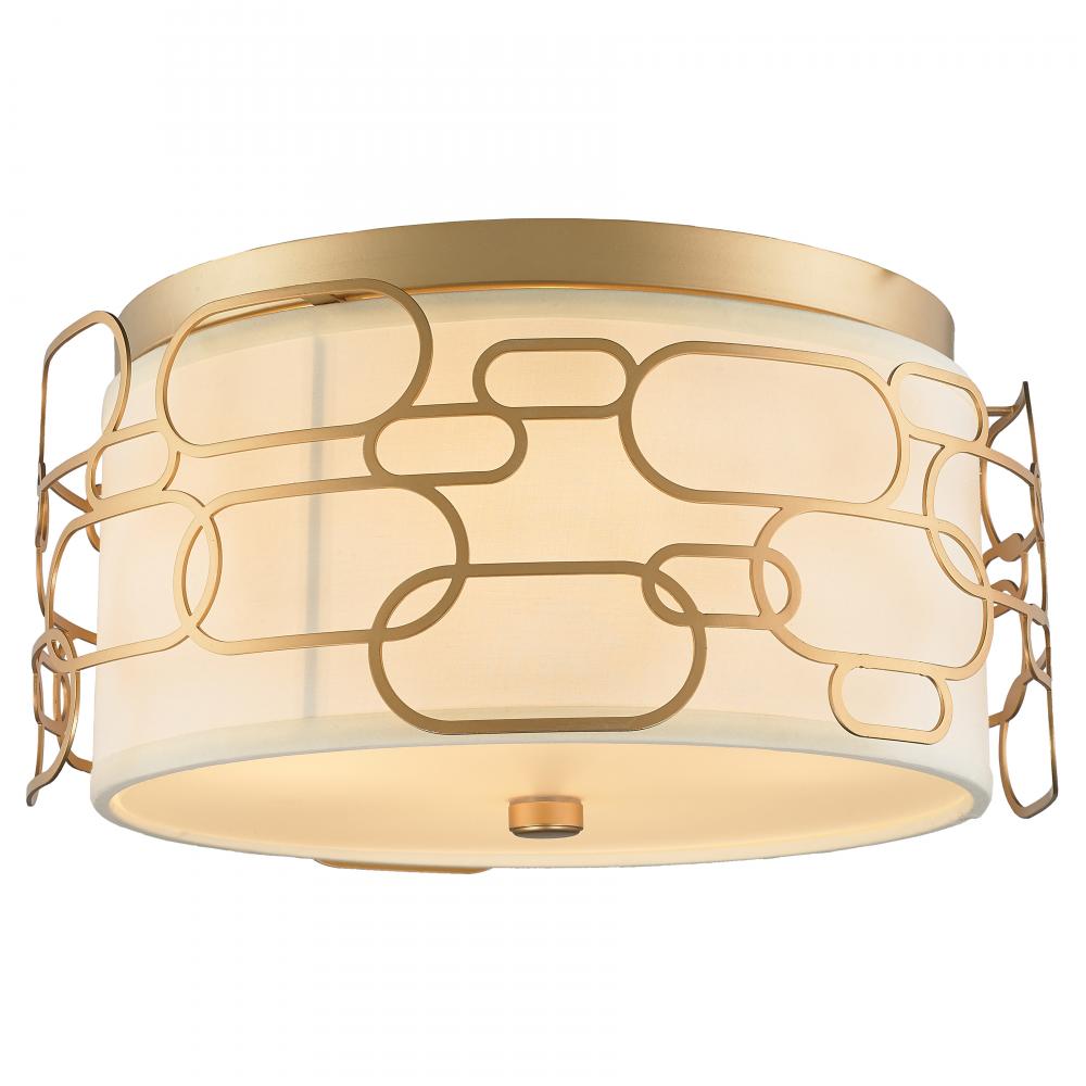 Montauk 4-Light Matte Gold Finish with Ivory Linen Shade Flush Mount 16 in. Dia x 7 in. H Medium