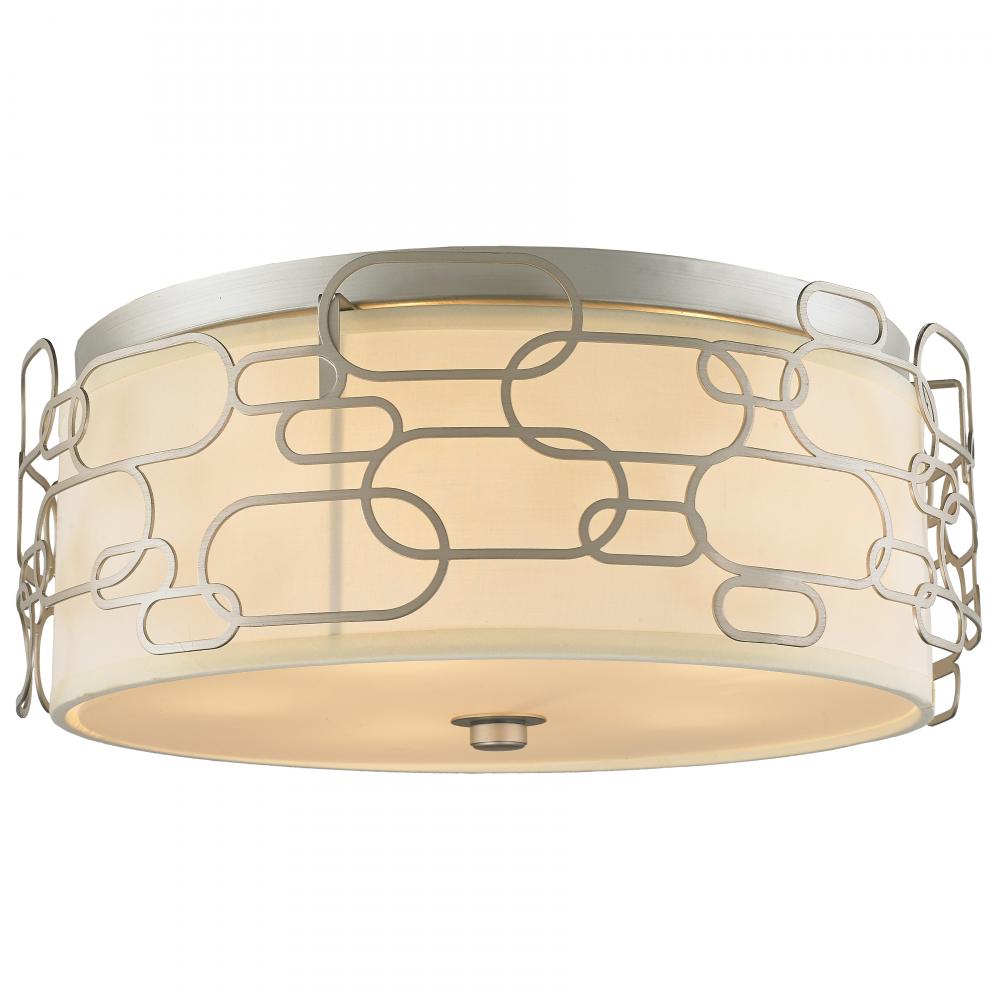 Montauk 5-Light Matte Nickel Finish with Ivory Linen Shade Flush Mount 20 in. Dia x 7 in. H Large