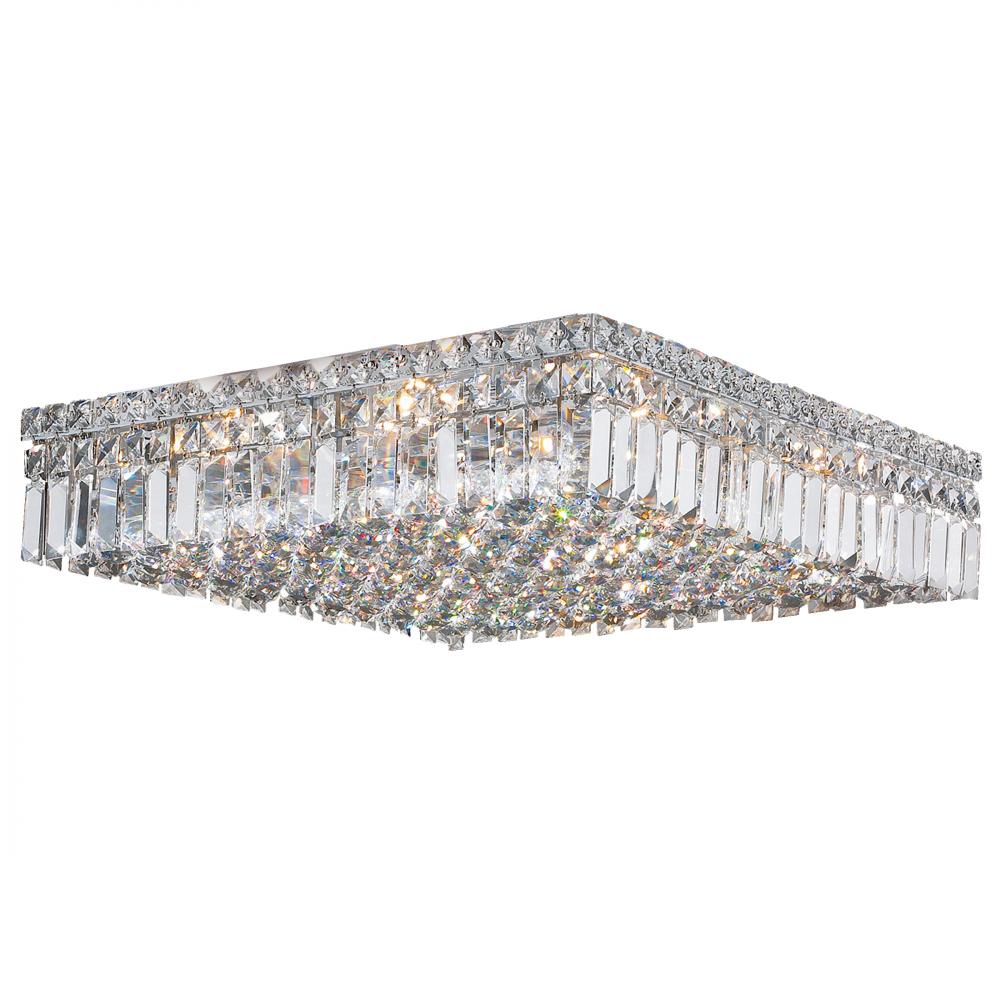 Cascade 12-Light Chrome Finish and Clear Crystal Flush Mount Ceiling Light 20 in. L x 20 in. W x 5.5