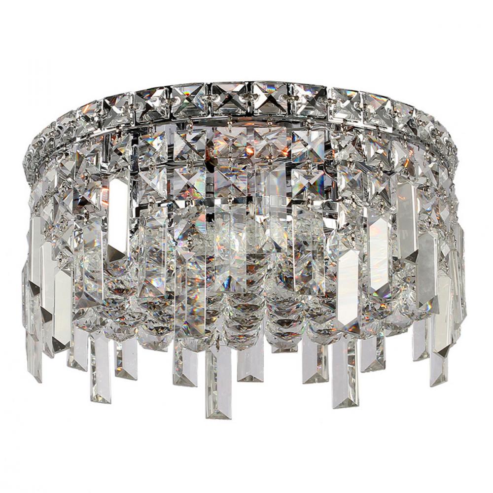Cascade 4-Light Chrome Finish and Clear Crystal Flush Mount Ceiling Light 12 in. Dia x 7.5 in. H Rou