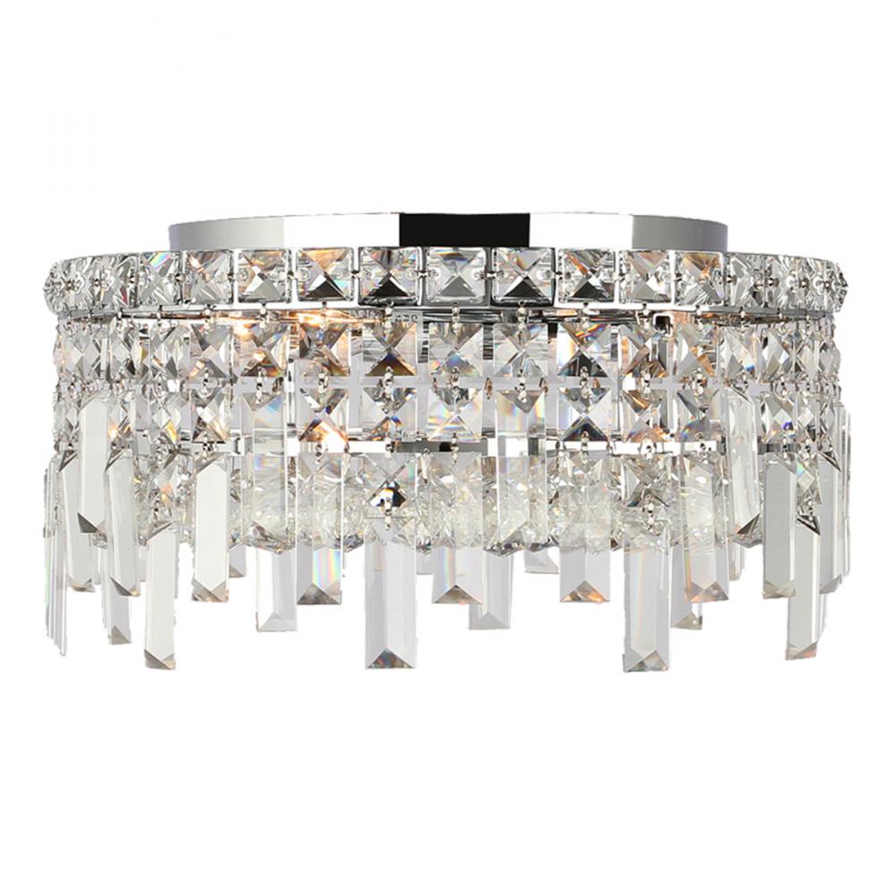 Cascade 4-Light Chrome Finish and Clear Crystal Flush Mount Ceiling Light 14 in. Dia x 7.5 in. H Rou