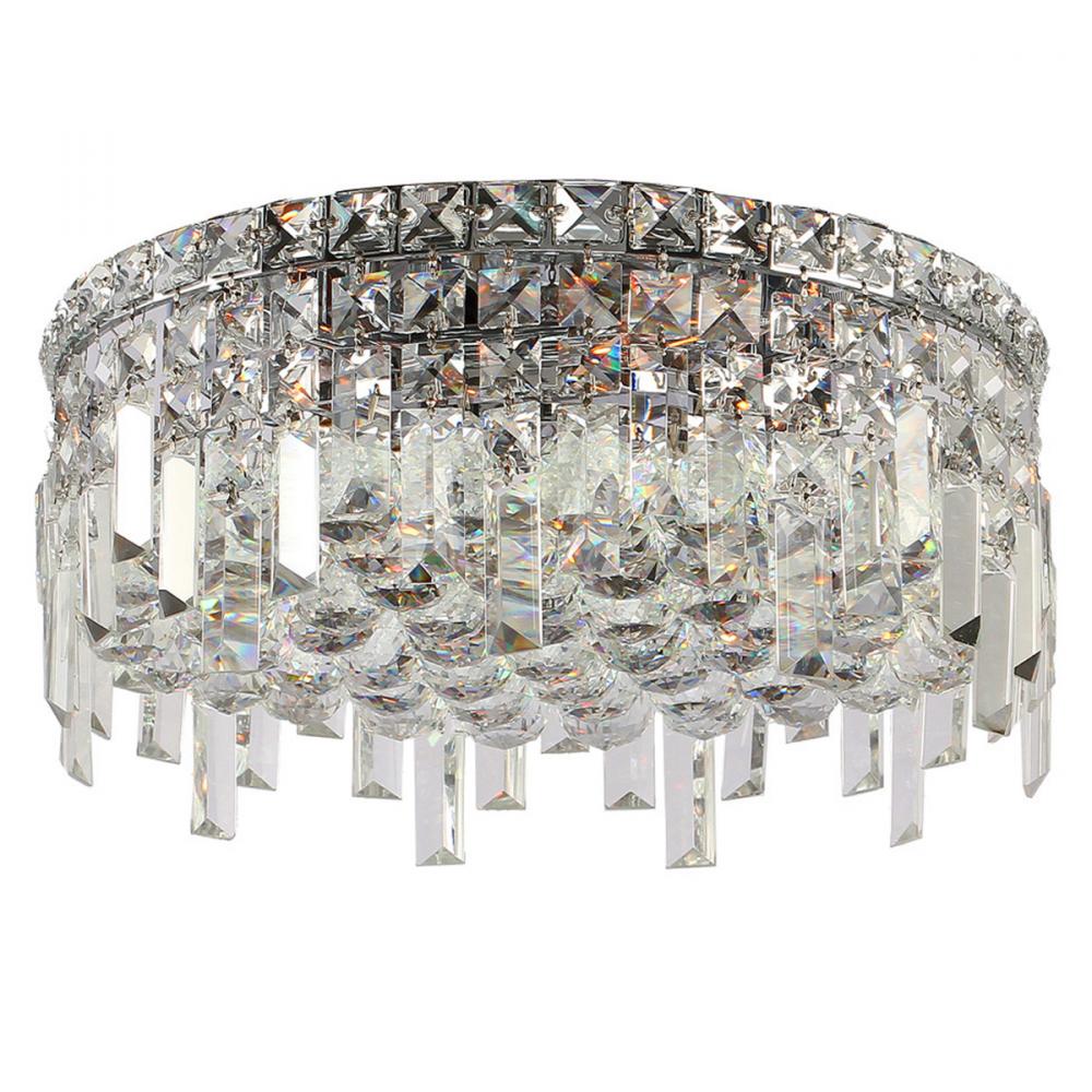 Cascade 5-Light Chrome Finish and Clear Crystal Flush Mount Ceiling Light 16 in. Dia x 7.5 in. H Rou