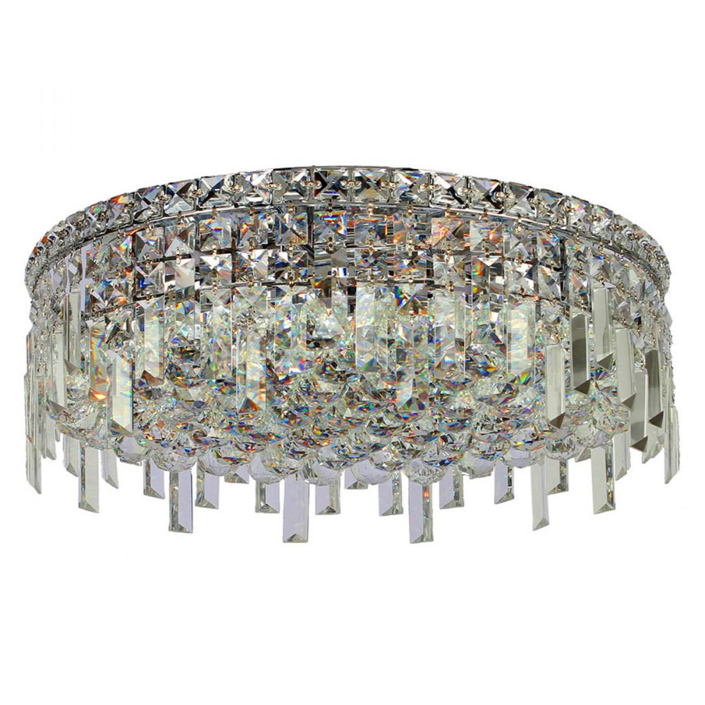 Cascade 6-Light Chrome Finish and Clear Crystal Flush Mount Ceiling Light 20 in. Dia x 7.5 in. H Rou