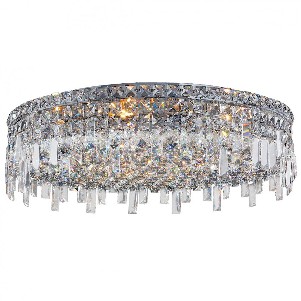 Cascade 9-Light Chrome Finish and Clear Crystal Flush Mount Ceiling Light 24 in. Dia x 7.5 in. H Rou