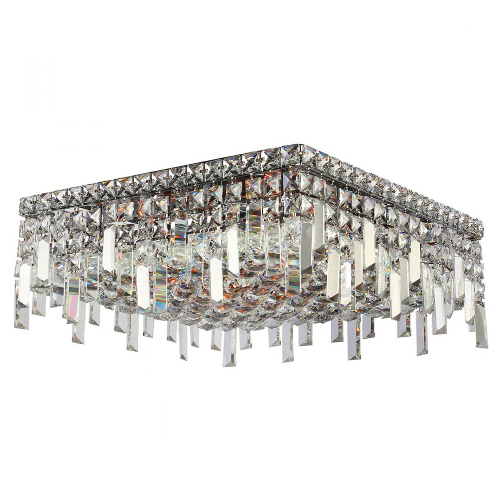Cascade 6-Light Chrome Finish and Clear Crystal Flush Mount Ceiling Light 16 in. L x 16 in. W x 7.5 