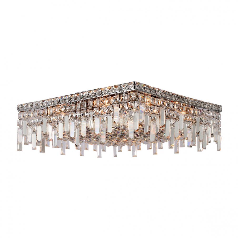 Cascade 12-Light Chrome Finish and Clear Crystal Flush Mount Ceiling Light 20 in. L x 20 in. W x 7.5