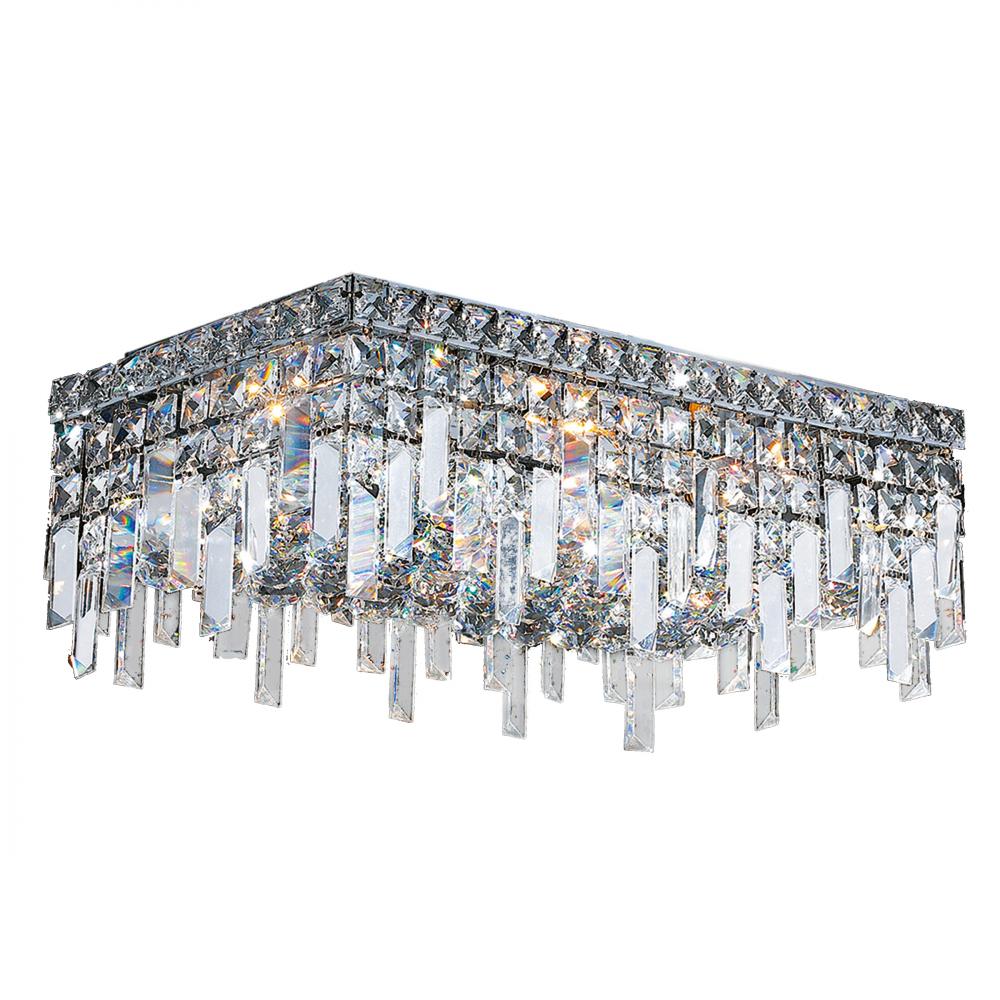 Cascade 4-Light Chrome Finish and Clear Crystal Flush Mount Ceiling Light 20 in. L x 10 in. W x 7.5 