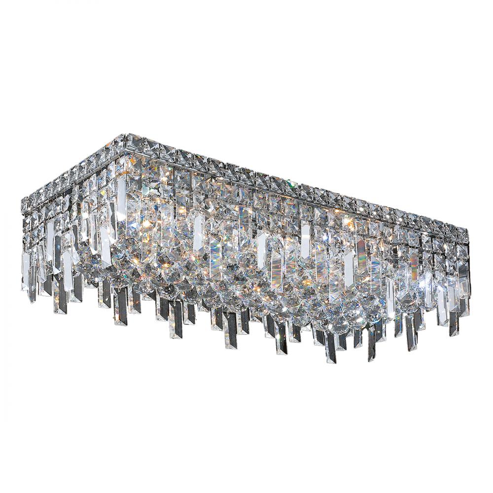 Cascade 6-Light Chrome Finish and Clear Crystal Flush Mount Ceiling Light 24 in. L x 12 in. W x 7.5
