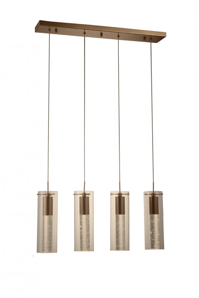 Sprite 18-Watt Matte Gold Finish Integrated LEd Crystal and Glass Tube Kitchen Island Linear Pendant
