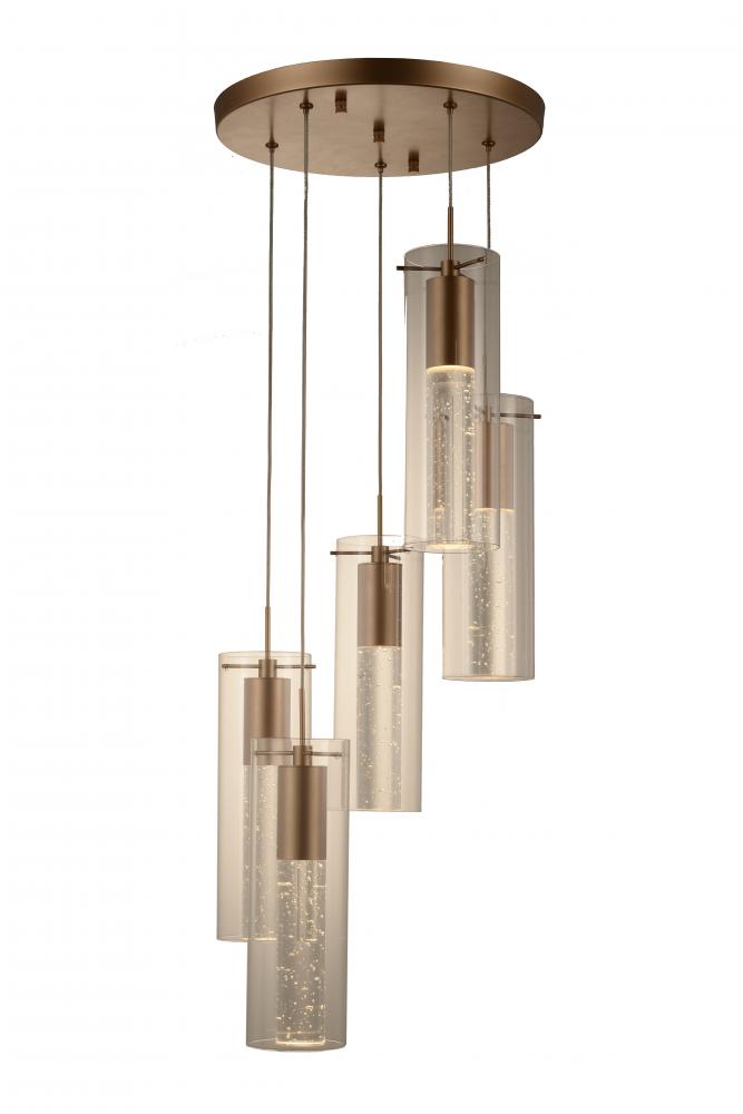 Sprite 18-Watt Matte Gold Finish Integrated LEd Crystal and Glass Tube Pendant Light 3000K 14 in. Di