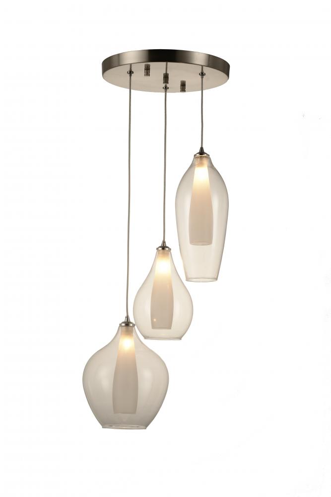 Botella 3-Light Matte Nickel Finish Halogen / LEd Clear Glass Cascade Pendant Ceilng Light d12 in. x