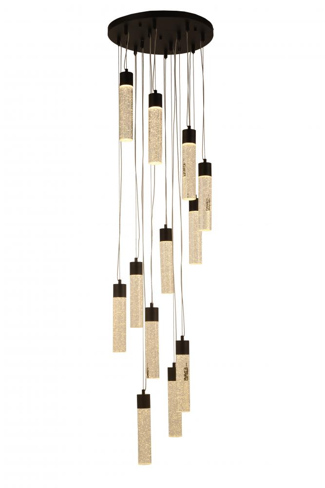 Sprite 78-Watt Graphite Black Finish Integrated LEd Crystal and Glass Cascade Pendant Light 3000K 20