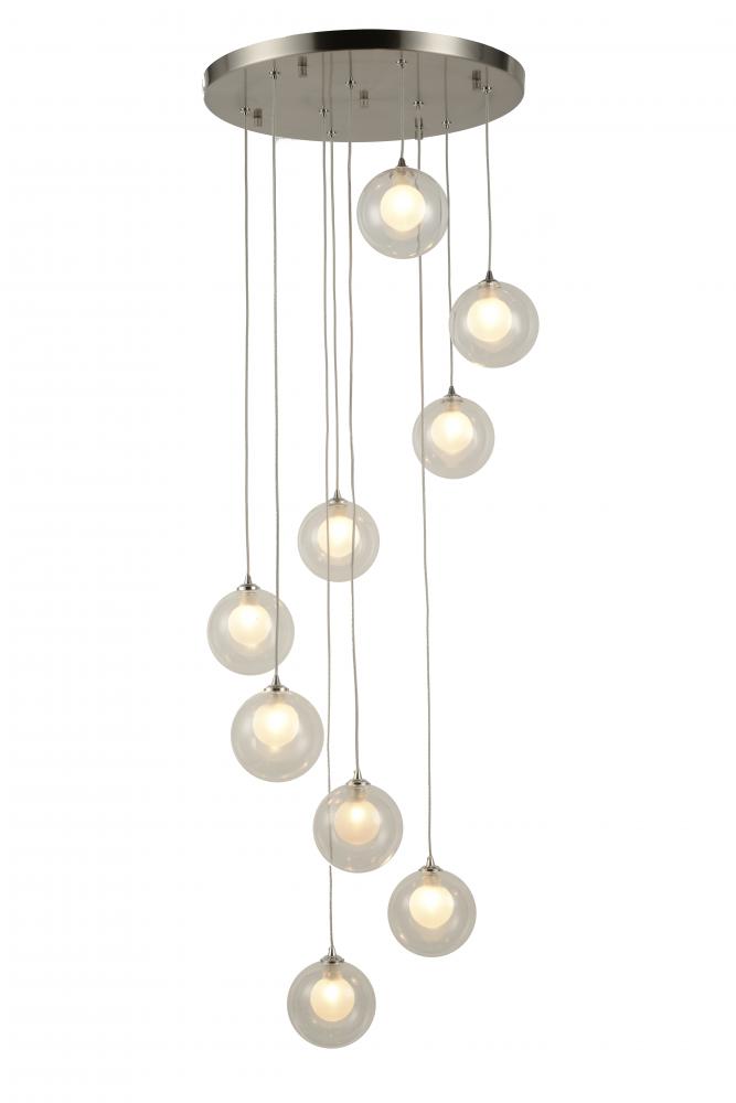Moulin 9-Light Matte Nickel Finish Halogen / LEd Clear and Frosted Glass Ball Multi Light Pendant 18