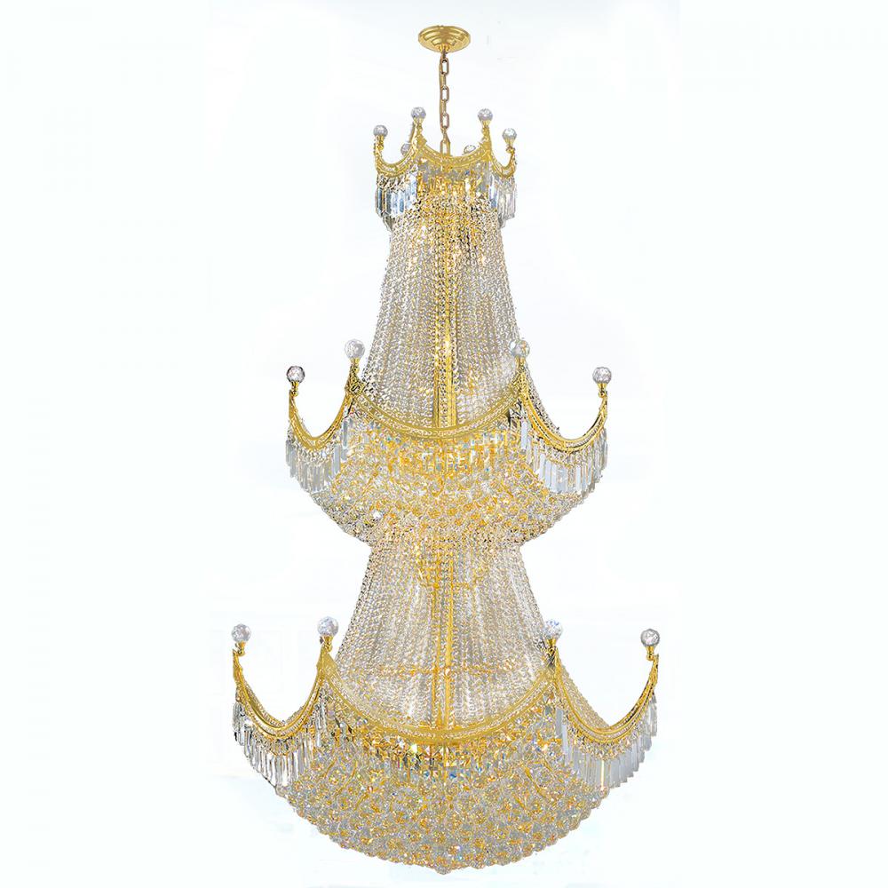 Empire 51-Light Gold Finish and Clear Crystal Chandelier 36 in. Dia x 66 in. H Two 2 Tier Round Larg