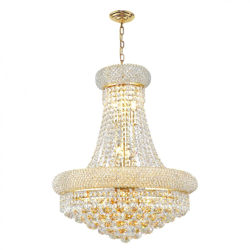 Empire 12-Light Gold Finish and Clear Crystal Chandelier 20 in. Dia x 26 in. H Round Medium