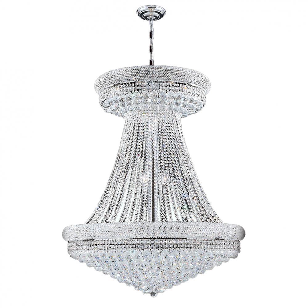 Empire 32-Light Chrome Finish and Clear Crystal Chandelier 36 in. Dia x 45 in. H Round Large