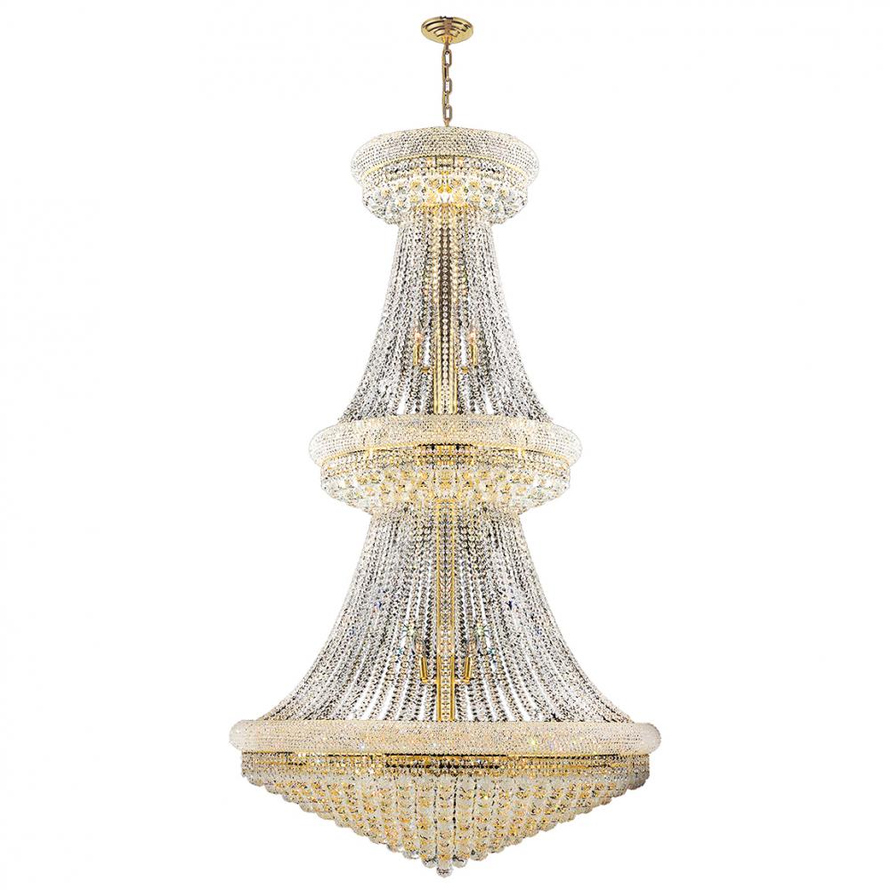 Empire 38-Light Gold Finish and Clear Crystal Chandelier 42 in. Dia x 72 in. H Two 2 Tier Round Larg