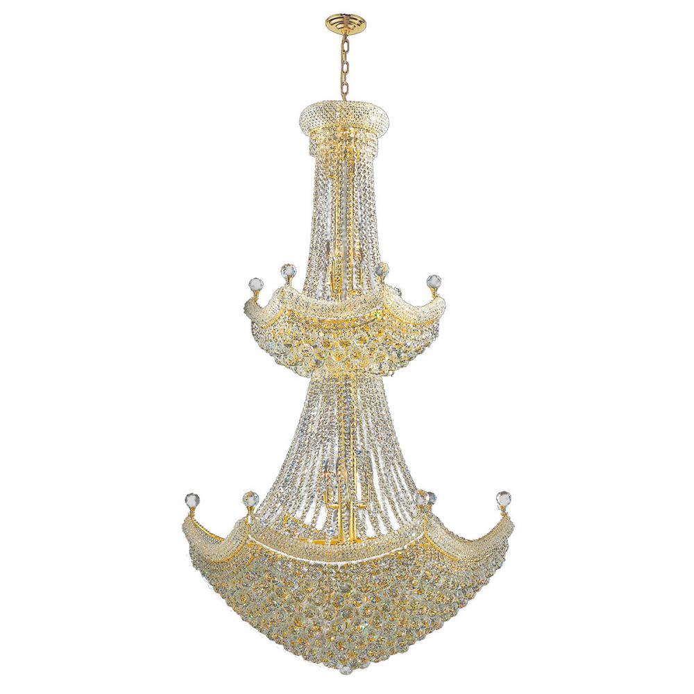 Empire 32-Light Gold Finish and Clear Crystal Chandelier 36 in. Dia x 66 in. H Two 2 Tier