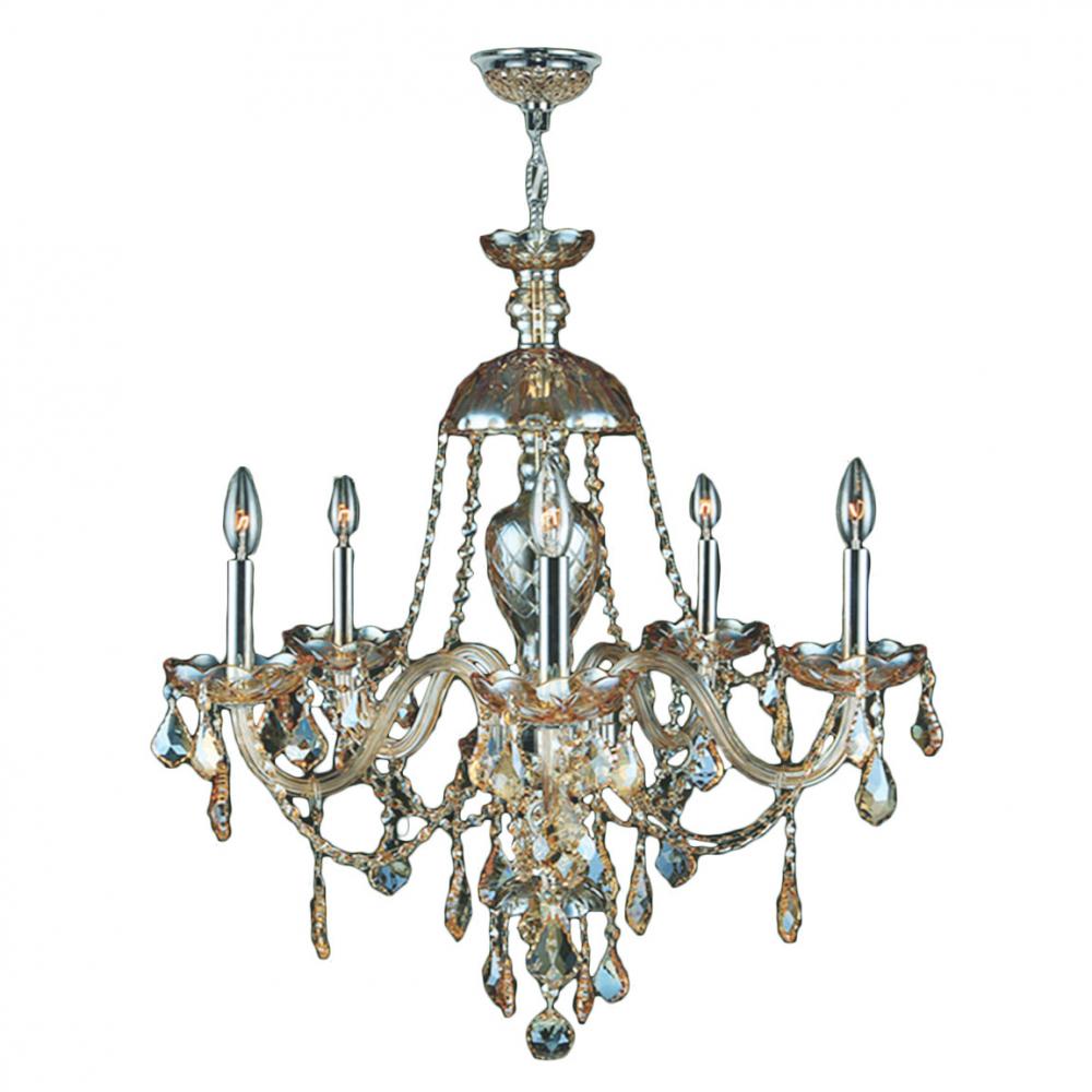 Provence 5-Light Chrome Finish and Golden Teak Crystal Chandelier 25 in. Dia x 28 in. H Large
