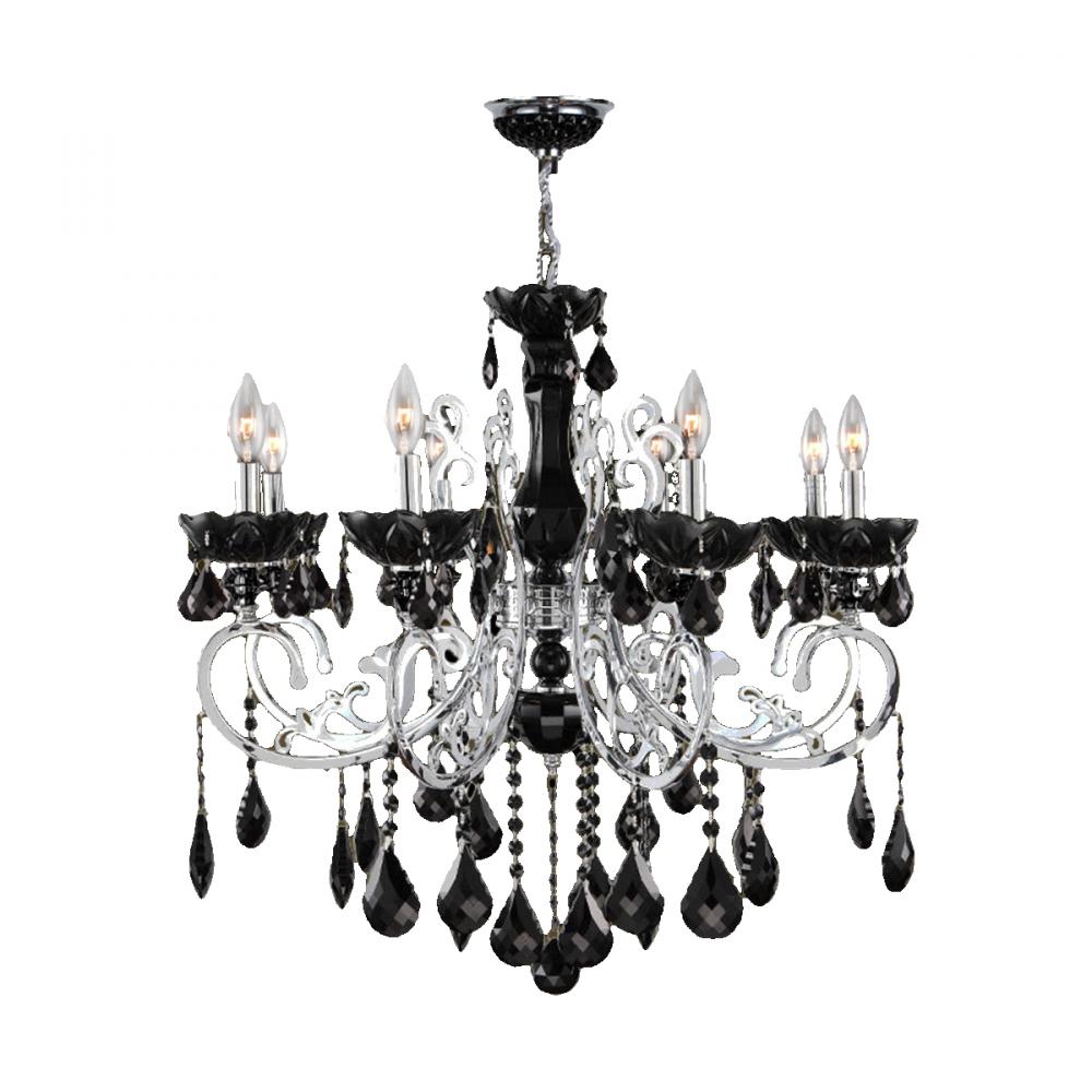 Kronos Collection 8 Light Chrome Finish and Black Crystal Chandelier 30" D x 26" H Large