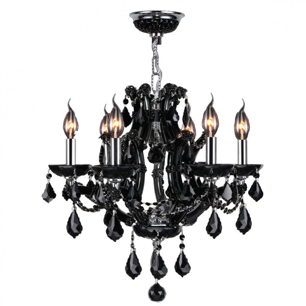 Lyre Collection 6 Light Chrome Finish and Black Crystal Chandelier 20" D x 19" H Medium