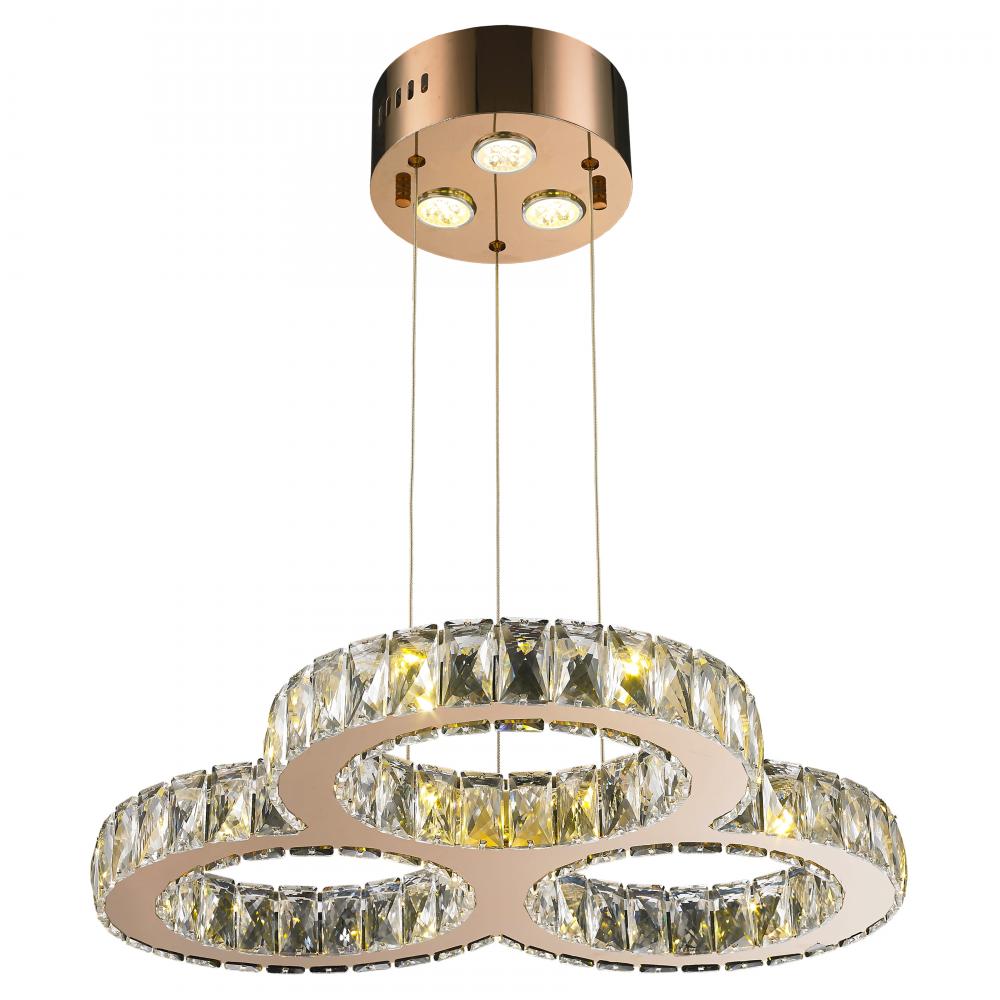 Galaxy 18 Integrated LEd Light Rose Finish diamond Cut Crystal Triple Ring Chandelier 6000K 24 in. D