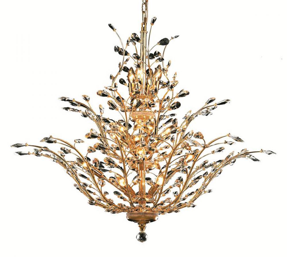 Aspen 18-Light Gold Finish and Clear Crystal Floral Chandelier 41 in. Dia x 34 in. H Three 3 Tier La