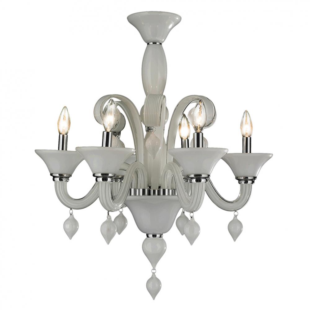 Murano 6-Light Blown Glass in White Finish Venetian Style Chandelier 23 in. Dia x 27 in. H Medium
