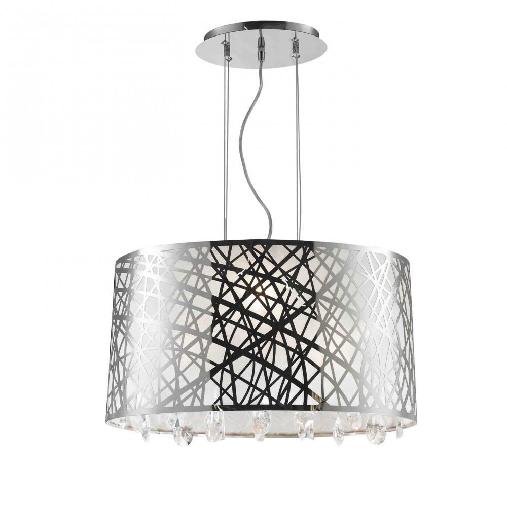 Julie Collection 4 Light Chrome Finish Oval Drum Shade with Clear Crystal Chandelier 21" L x 12&