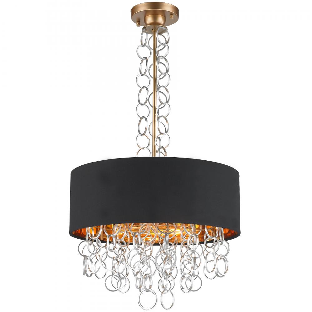 Catena 6-Light Matte Gold Finish with Black Linen drum Shade Pendant 20 in. x 37 in. H  Medium