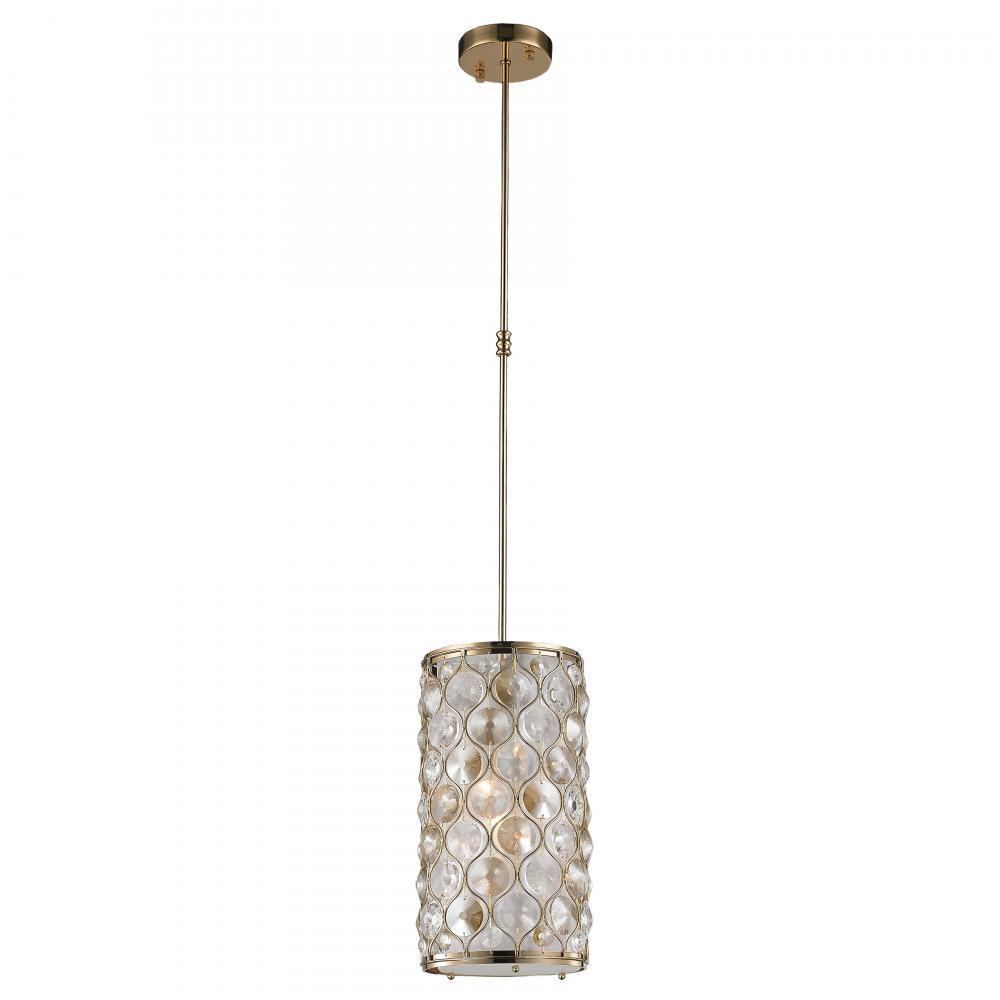 Paris 1-Light Champagne Gold Finish with Clear and Golden Teak Crystal Mini Pendant Light 8 in. Dia