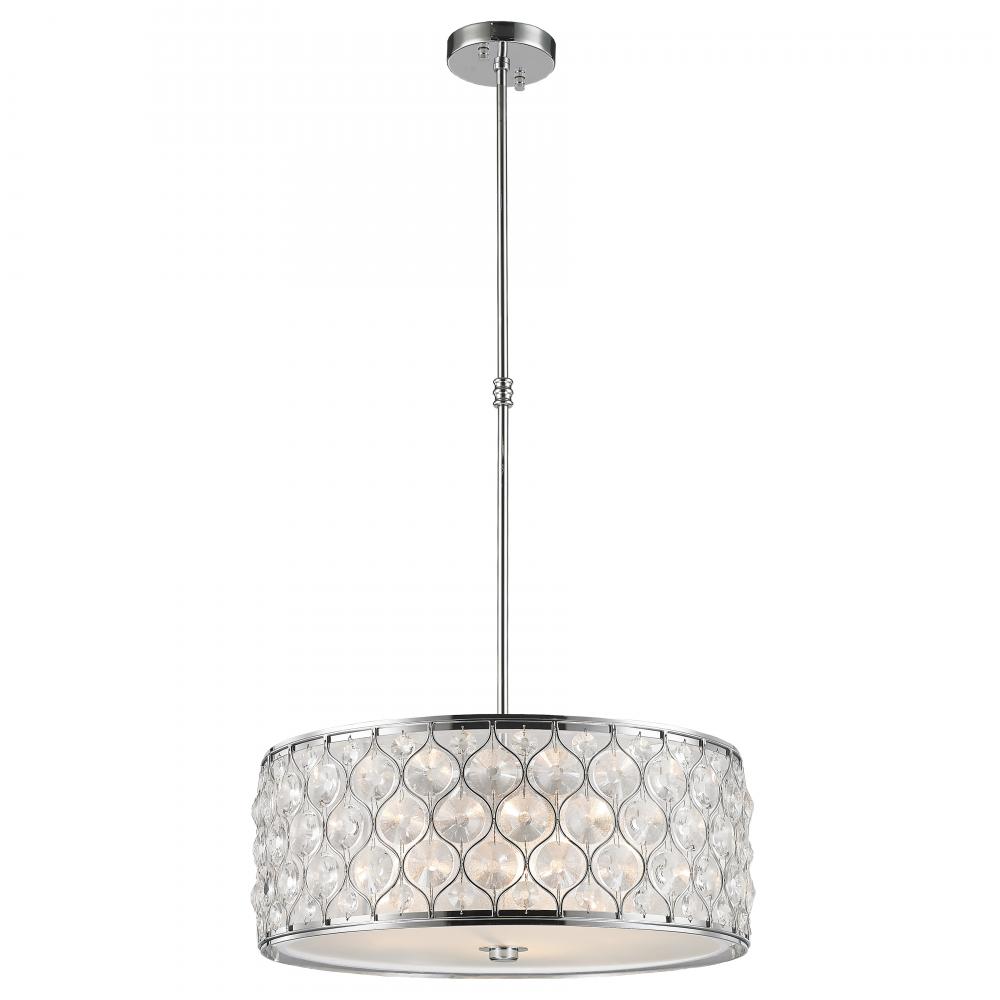 Paris 5-Light Chrome Finish with Clear Crystal Pendant Light 20 in. Dia x 8 in. H