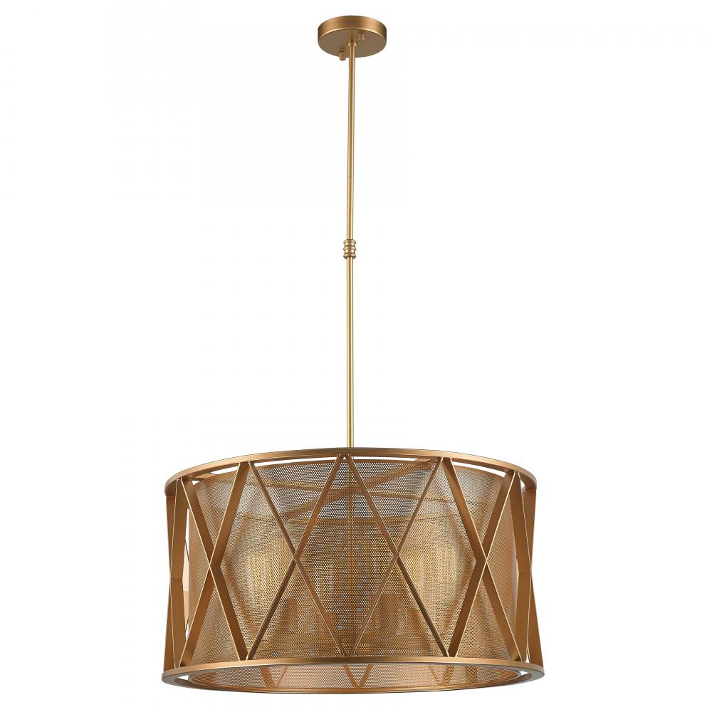 Nautilus 6-Light Matte Gold Finish Mesh drum Shade Pendant Light 24 in. Dia x 12 in. H Large