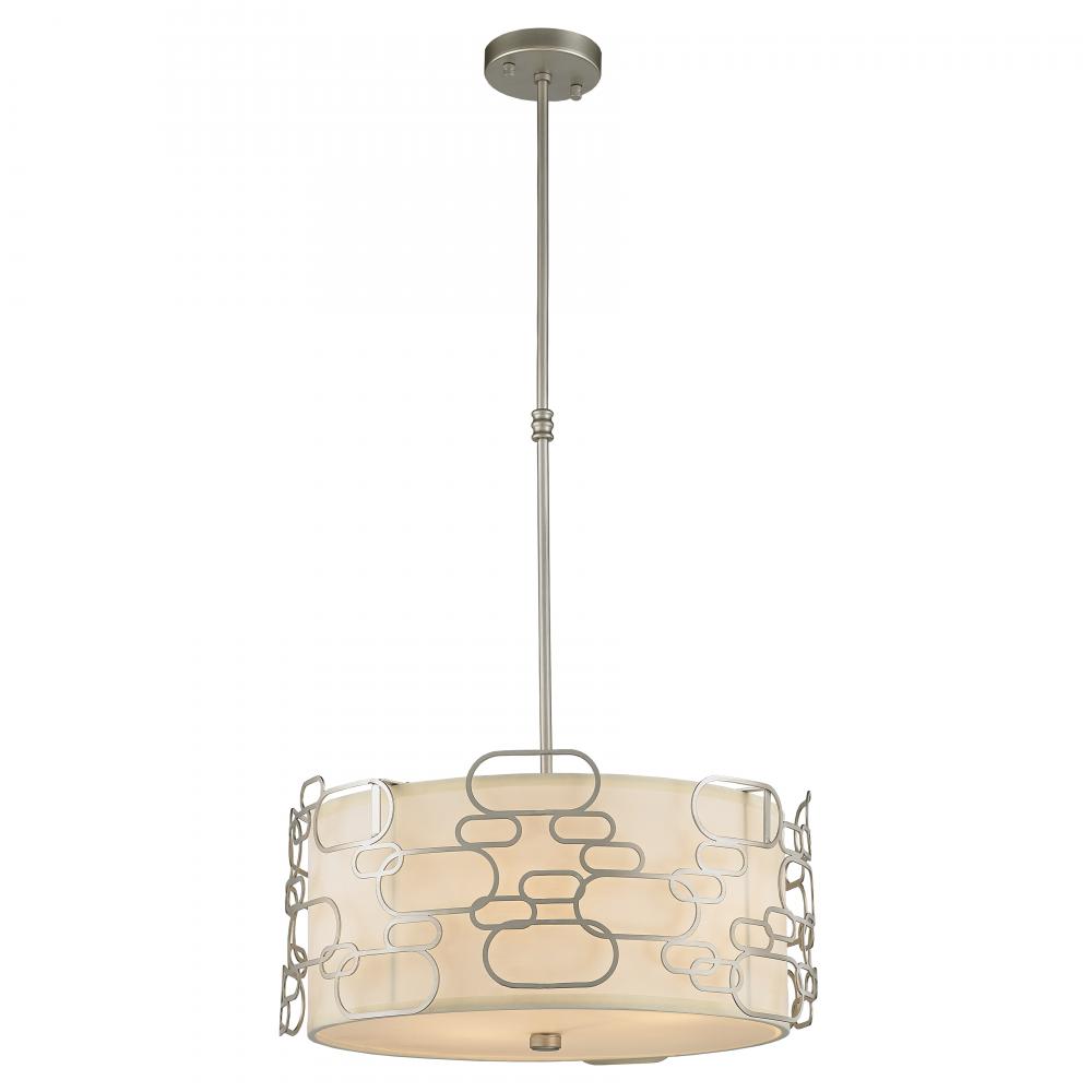 Montauk 5-Light Matte Nickel Finish Pendant Light with Ivory Linen drum Shade 20 in. Dia x 9 in. H M