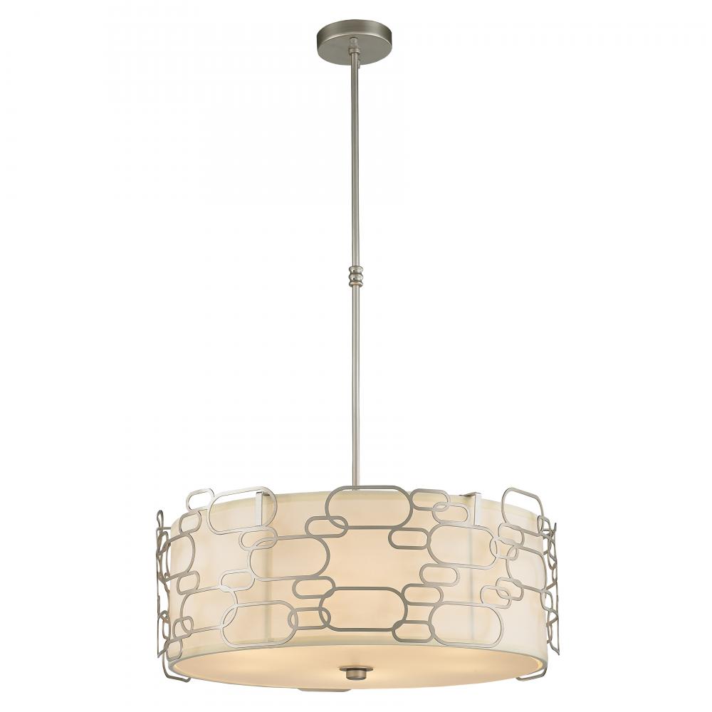 Montauk 9-Light Matte Nickel Finish Pendant Light with Ivory Linen drum Shade 24 in. Dia x 9 in. H L