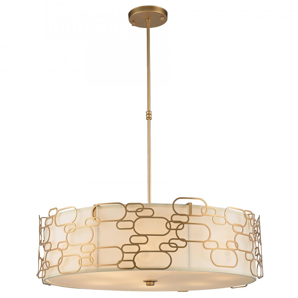 Montauk 12-Light Matte Gold Finish Pendant Light with Ivory Linen drum Shade 31 in. Dia x 9 in. H La