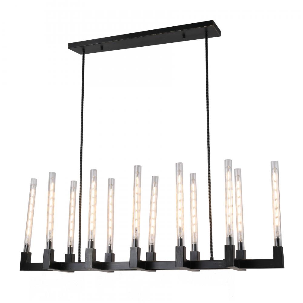 Silhouette 12-Light Antique Bronze Finish Linear Chandelier 46 in. L x  9 in. W x 39 in. H Extra Lar