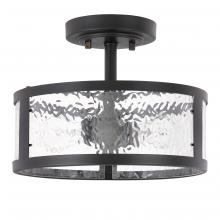 Worldwide Lighting Corp E30007-001 - Savannah 2-Light Black Finish Water Grain Glass Semi-Flush Mount 11.8“ X 11.8” X 9“