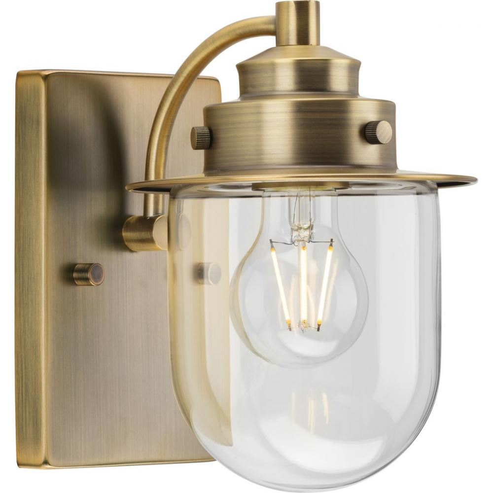 Northlake Collection One-Light Vintage Brass Clear Glass Transitional Bath Light