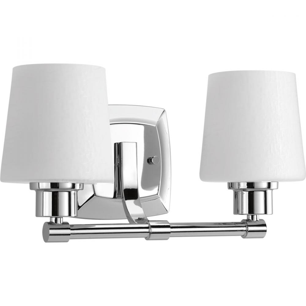 Glance Collection Two-Light Polished Chrome Etched White Linen Glass Farmhouse Bath Vanity Light