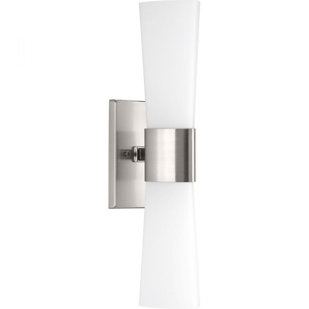Zura Collection Two-Light Brushed Nickel Etched Opal Glass Modern Bath Vanity Light