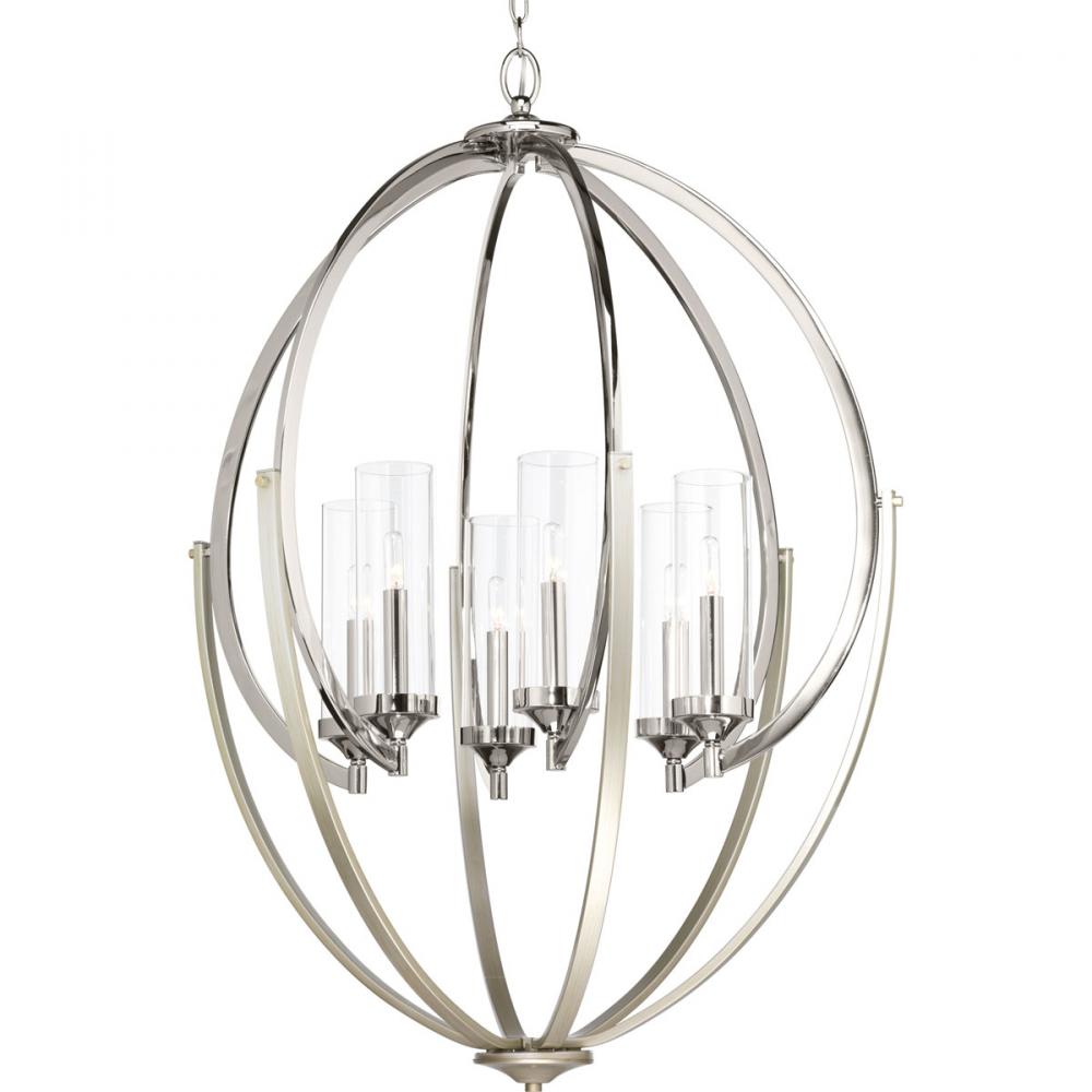 Evoke Collection Six-Light Polished Nickel Clear Glass Luxe Chandelier Light
