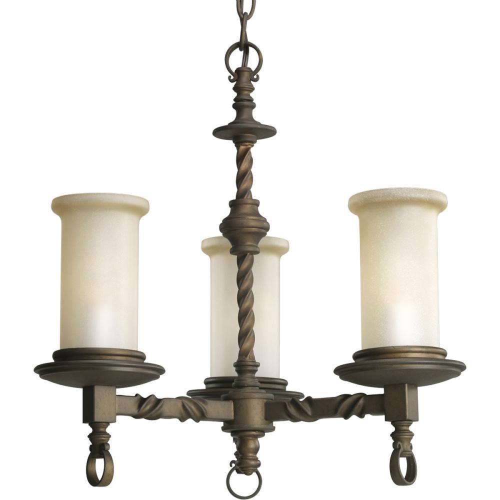 Three Light Roasted Java Jasmine Mist Glass Up Chandelier