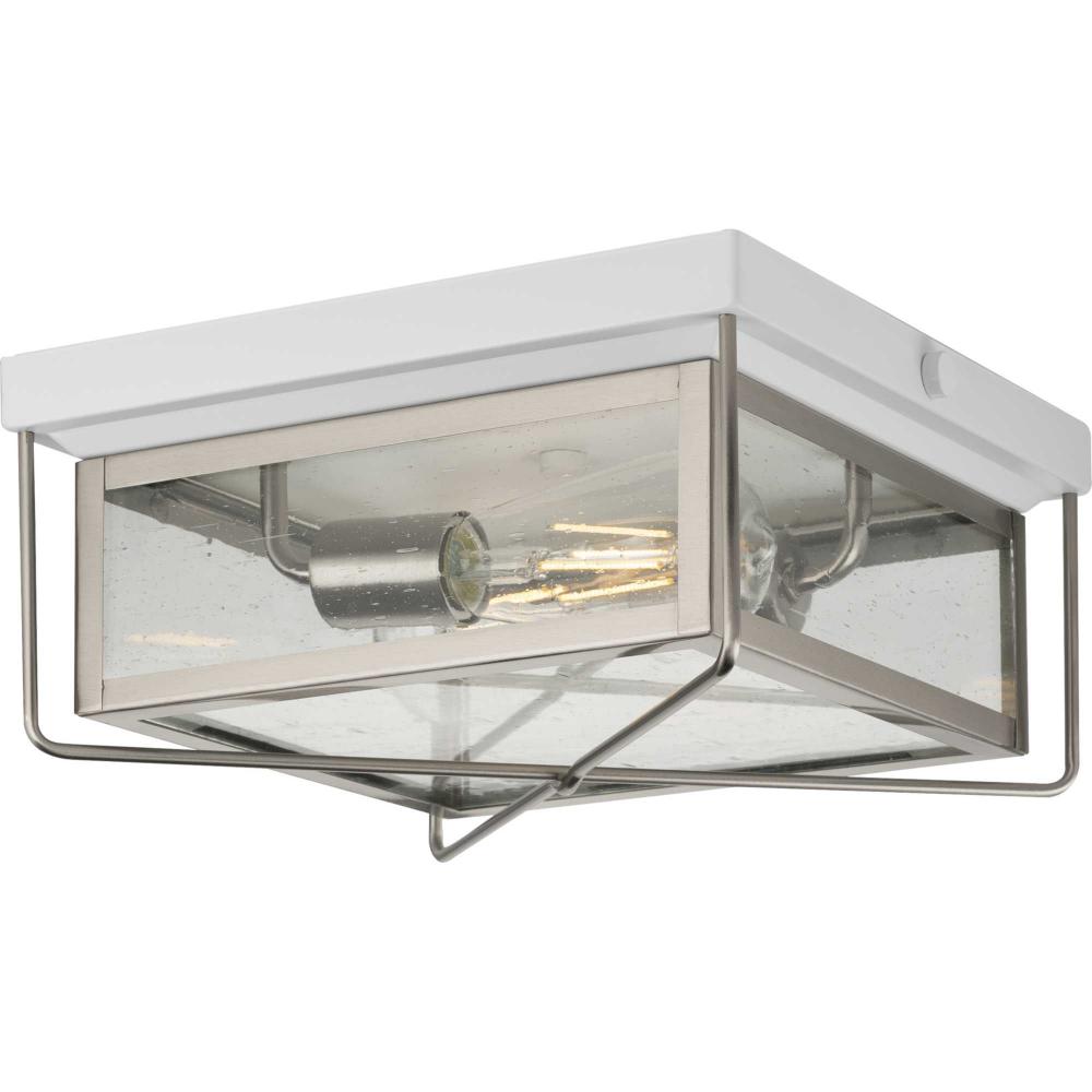 Barlowe Collection Two-Light Stainless Steel and Clear Seeded Glass Farmhouse Style Flush Mount Ceil