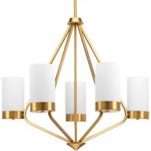 Progress P400022-109 - Elevate Collection Five-Light Brushed Bronze Etched White Glass Mid-Century Modern Chandel