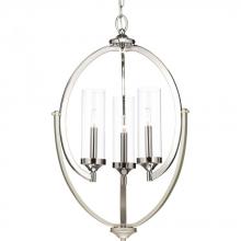 Progress P400024-104 - Evoke Collection Three-Light Polished Nickel Clear Glass Luxe Chandelier Light