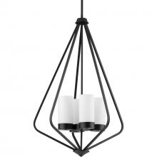 Progress P500305-031 - Elevate Collection Four-Light Matte Black and Etched White Glass Modern Style Hanging Pendant Light