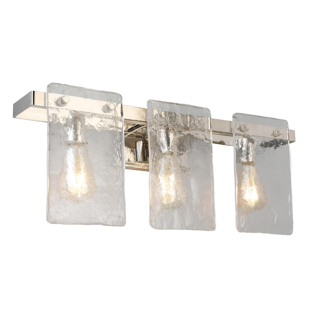 3x60W Vanity Light w/ Polished Nickel Finish and Clear Hand Sculpted Glass