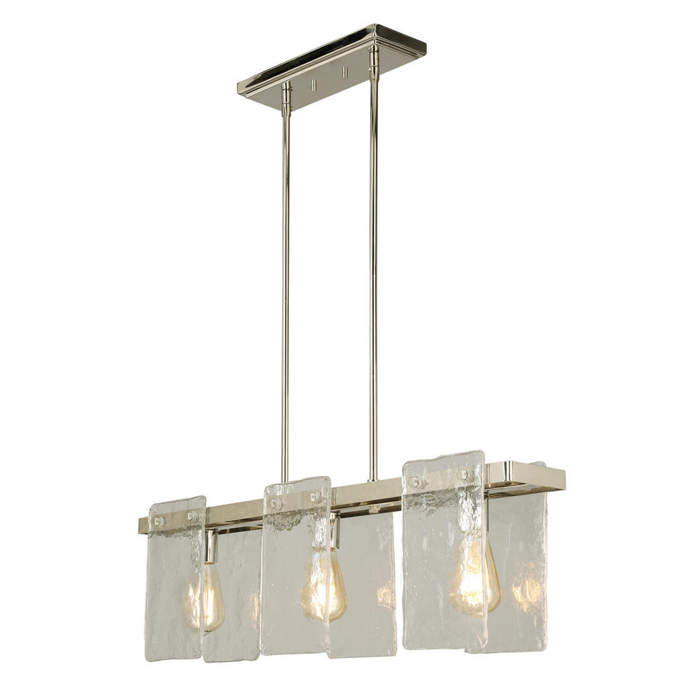 3x60W Multi Light Linear Pendant w/ Polished Nickel Finish & Clear Hand Sculpted Glas